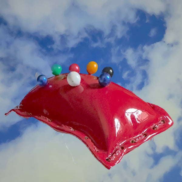 PINCUSHION CUFF with colored head straight pins (Hand-enameled Sterling Silver)